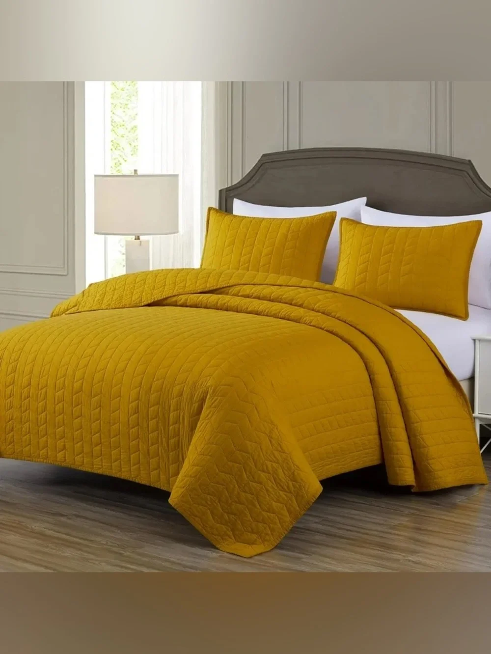 Mustard Yellow King 3 piece Quilted Bedspread Set 100% cotton